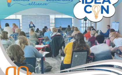 Classroom session at IDEACon highlighting education technology and smart boards for schools