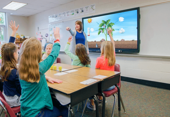 Promethean 2 Elementary school classroom using Promethean ActivPanel 10 for interactive learning during a science lesson, demonstrating EdTech engagement in K–12 education.