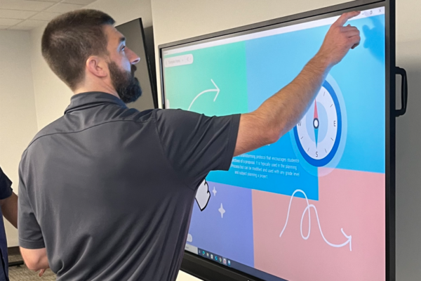 Promethean ActivPanel 10 Demo - August 2025 (6) GO Technology Group team member demonstrating hands-on features of the Promethean ActivPanel 10 during an Oak Brook workshop.