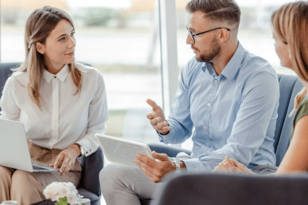 Park district leaders discussing cybersecurity planning with a technology advisor